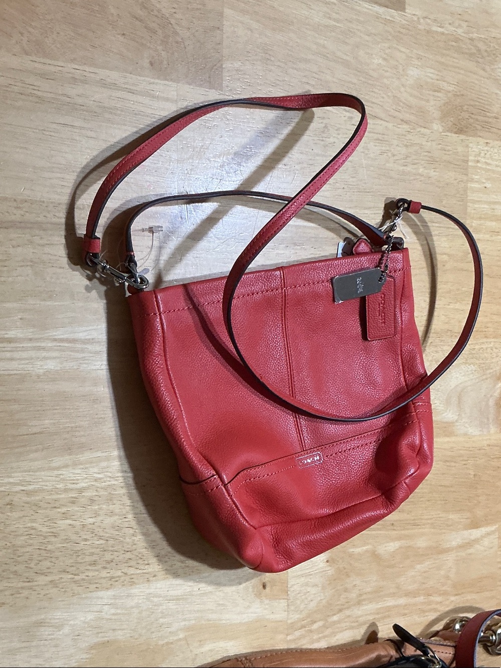 Coach Red Pebbled Leather Shoulder Bag with Tag